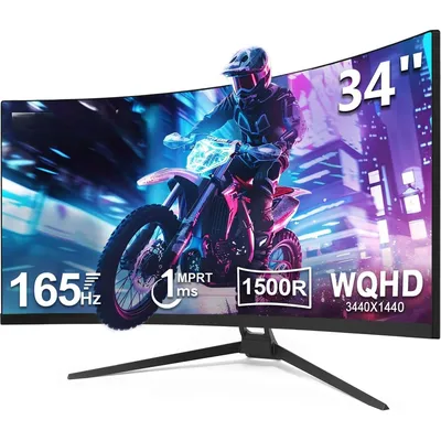 UG34 34" Ultrawide 2K Curved Gaming Monitor with 165Hz Refresh Rate, 21:9 Aspect Ratio, 1ms MPRT,