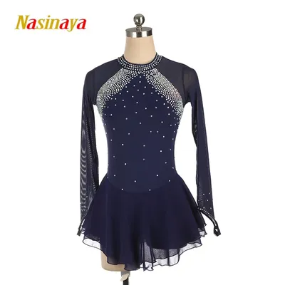 Long-Sleeved Figure Skating Dress with AB Rhinestones - Women/Girls