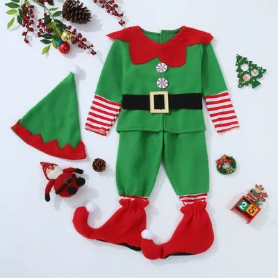 Christmas Santa Costume Matching Set Blouse Pants And Hat Boot Covers Outfit For Cosplay Christmas