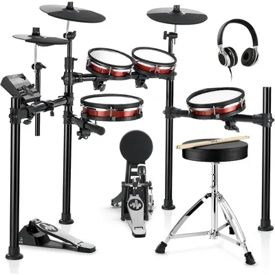 MAX Electronic Drum Set with Industry Standard Mesh Heads, 10'' Snare, 10'' Tom3, 12'' Crash, 450+