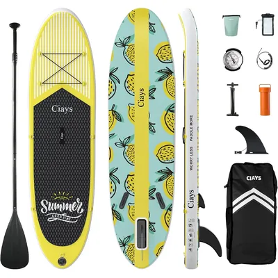 Inflatable Stand Up Paddle Board W SUP Accessories of Backpack, 2 Fins, 2 Bags, Leash, Floating