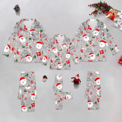 Kids Christmas Santa Pattern Print Pajamas Shirt Long Pajama For Children Long Sleeve Button 2 Piece