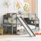 Bunk Bed with Desk, Stairs and Slide, Wood Twin Over Twin Bunk Beds with Storage Shelves, Bunk Bed