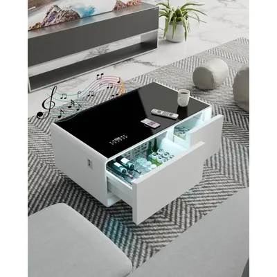 Smart Coffee Table, 23" D x 41.5" W x 18.1" H, Living Room Table with Built in Fridge and Speakers,