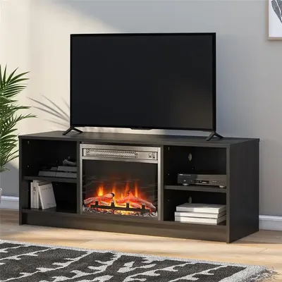 Electric Fireplace TV Stand Black Oak Media Storage Console Heater LED Flames Adjustable Shelves 55"