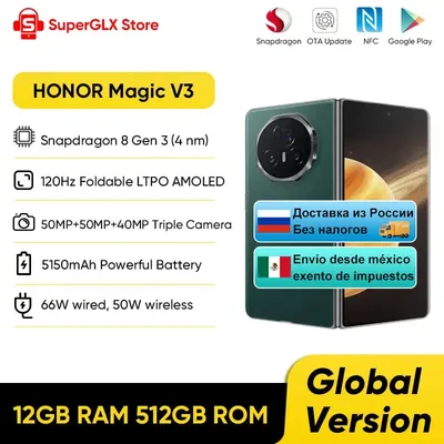 2024 New Honor Magic V3 Global Version 5G Foldable LTPO AMOLED 120Hz Display 7.92" 50MP Cameras