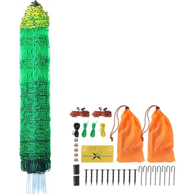 Electric Poultry Netting, 48" H x 168' L, PE Net Fencing Kit with Posts & Double-Spiked Stakes