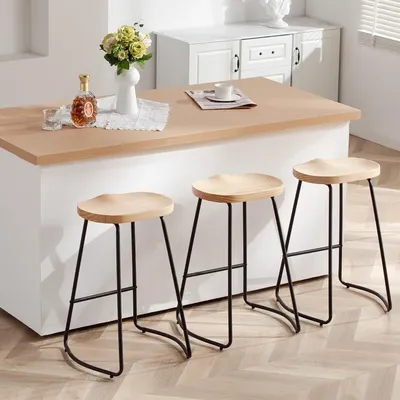 Stools Set of 3, Solid Wood Bar Stool for Kitchen Island 26