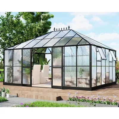 16x12x9.5 FT Greenhouse, 4 Vent Windows, Widened Lockable Doors, Outdoors Pavilion Styled