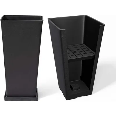 20 Inch Tall Black Planters, Rectangular Outdoor Planters Set of 2, Tapered Planters with Shelf