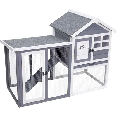 Rabbit Hutch Indoor Rabbit Cage Outdoor, Chicken Coop Bunny Cage with Waterproof Roof, Pull Out