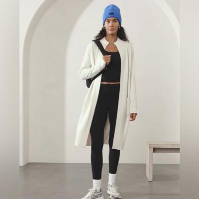 Athleta Sweaters | Athleta L Spirit Wool Cashmere Ll Wrap Cardigan Sweater Long Length Layer Staple | Color: Cream/White | Size: L