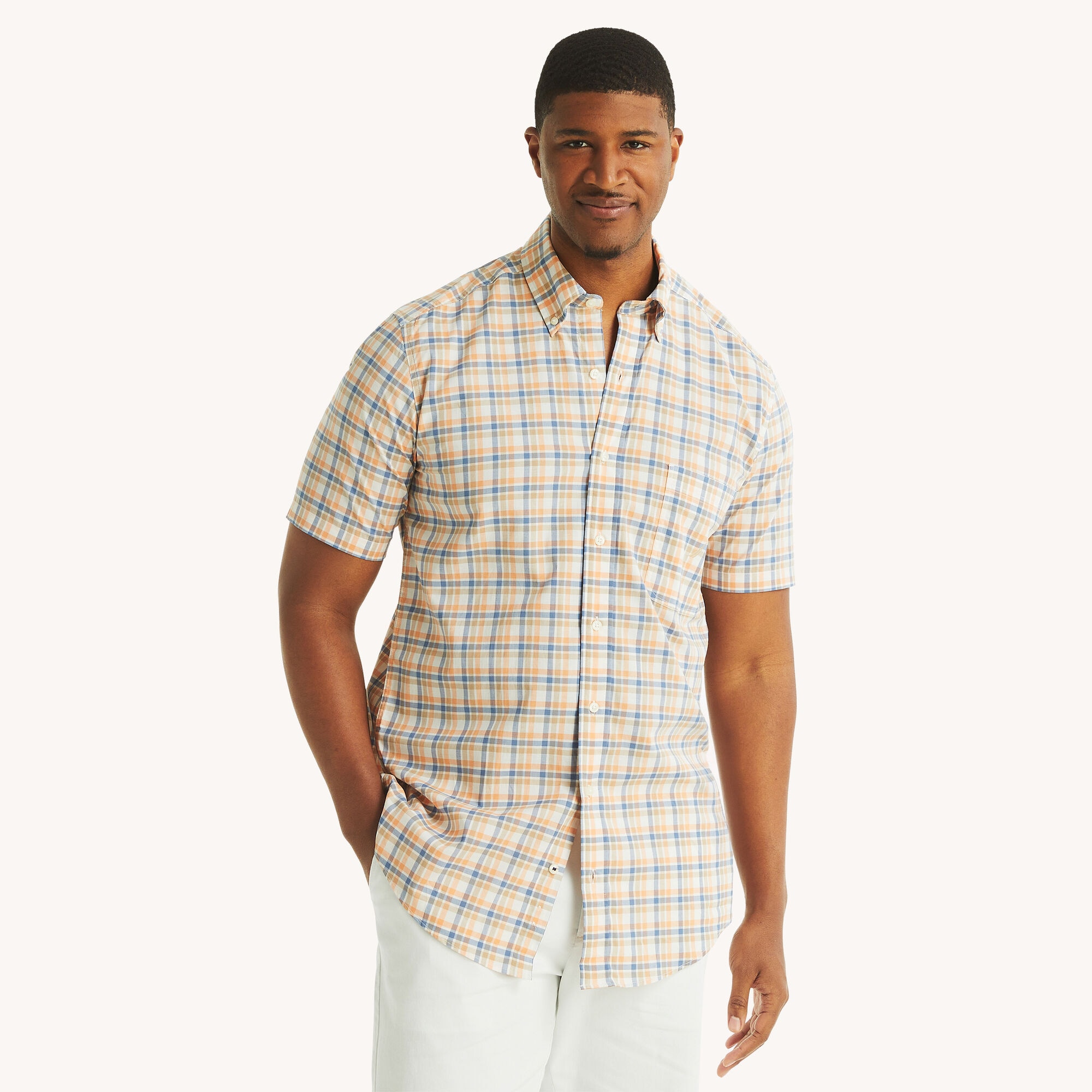Nautica Men's Big & Tall Plaid Short-Sleeve Shirt 101 (Bright White), LT