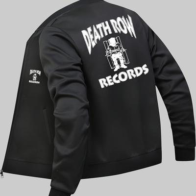 TEMU Records Men's Polyester Jacket - Casual Geometric Print With Baseball Collar, Zip Pockets, And Elasticated Cuffs - Stretch Knit Fabric Mature Style Jacket Image