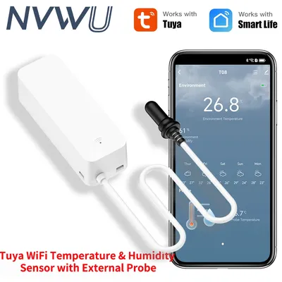 Tuya WiFi Temperatur Feuchtigkeit Sensor Mit Externe Sonde für Smart Home Hygrometer APP Überwachung Für Pflanzen Aquarium Weingut