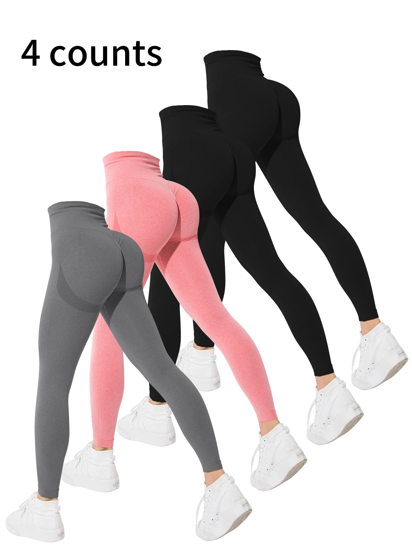 4-teiliges nahtloses Fitness-Leggings-Set für Damen – geeignet für Fitnessstudio, Po-Straffung, Po-Lifting, hoch taillierte Fitness-Leggings