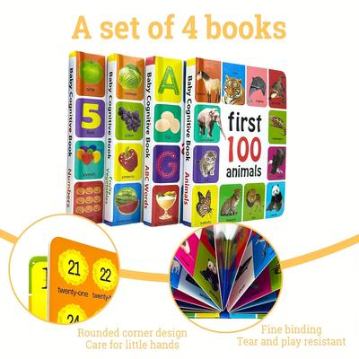 TEMU A Set Of 4 English Learning Encyclopedia Board Books, 4 Different Types Of Vocabulary Learning Cognitive Board Books