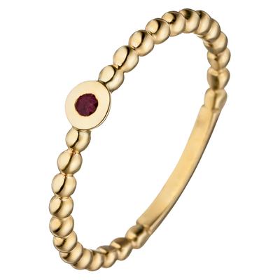 Fingerring JOBO "Kugelring" Gr. 52, gelb (gelbgold 375, rot), Fingerringe, Damen, 52, Gelbgold 375, 375 Gold mit Rubin