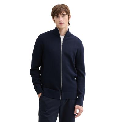 Strickjacke TOM TAILOR DENIM, Herren, Gr. L, blau (sky captain blau), Strick, Obermaterial: 100% Baumwolle, unifarben, casual, regular fit taillenbedeckt, ohne Ausschnitt, Langarm Rippbündchen, Strickjacken, mit Stehkragen Image