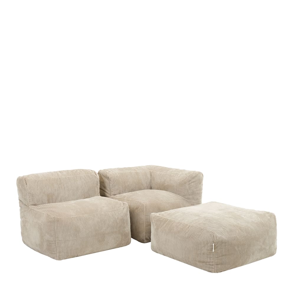 Ensemble canapé poufs 3 pièces : angle, fauteuil et repose-pieds beige