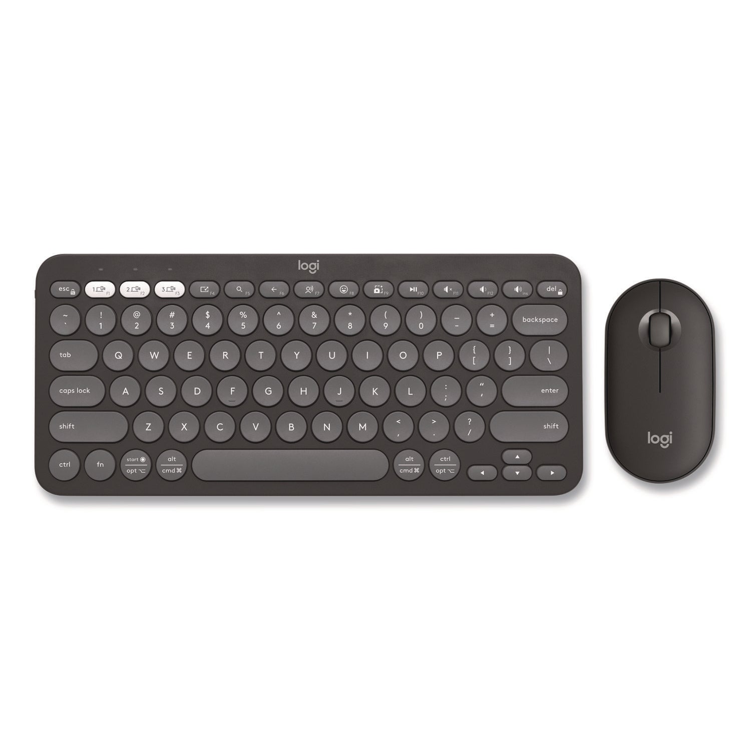 Logitech Pebble 2 Wireless Keyboard and Optical Mouse Combo, 2.4 GHz Frequency/32.8" Wireless Range, Tonal Graphite (LOG920012061) Each Logitech® Key
