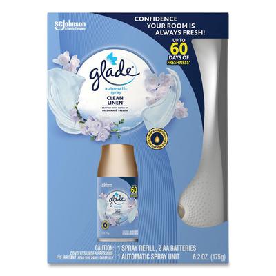 Glade Automatic Spray Starter Kit, Spray Unit and Refill, White/Gold, Clean Linen, 4/Carton (SJN329349) Case of 4 Glade® Air Freshener Dispensers