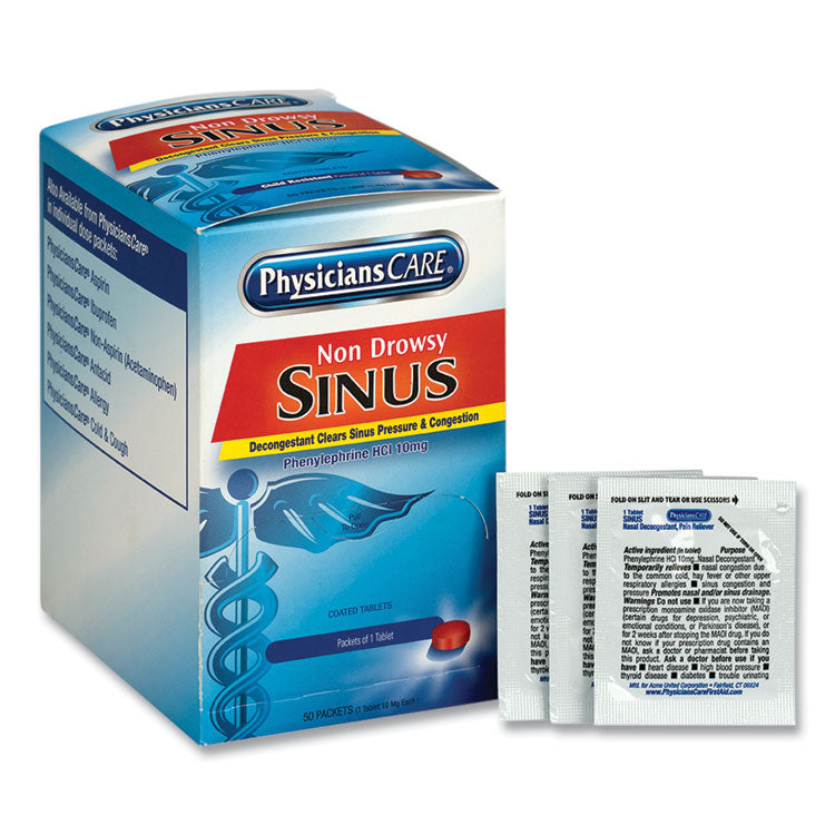 PhysiciansCare Sinus Decongestant Congestion Medication, One Tablet/Pack, 50 Packs/Box (ACM90087) Box of 50 Packs PhysiciansCare® Medicines