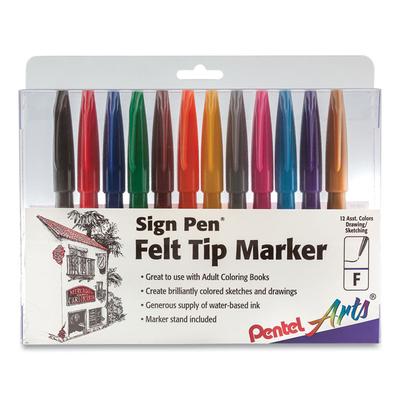 Pentel Arts Sign Pen Fine Point Color Marker, Extra-Fine Bullet Tip, Assorted Colors, 12/Set (PENS52012) Each Pentel Arts® Art Markers
