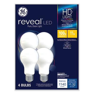 GE Reveal HD+ LED A19 Light Bulb, 11 W, 4/Pack (GEL93127996) Pack of 4 Light Bulbs