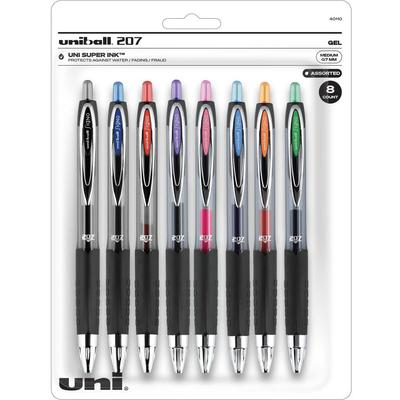 uniball™ Signo 207 Retractable Gel Pen, Medium 0.7mm, Assorted Ink, Black Barrel, 8/Set (UBC40110) Set of 8 uniball® Pens