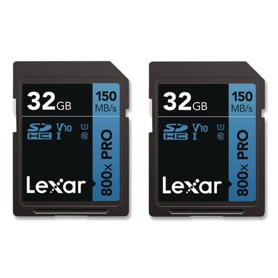 Lexar High Performance PRO BLUE Series SDHC Memory Card, UHS-I V10 U1 Class 10, 32 GB, 2/Pack (LXRLSD800P32GB2) Pack of 2 Lexar™ Memory Cards