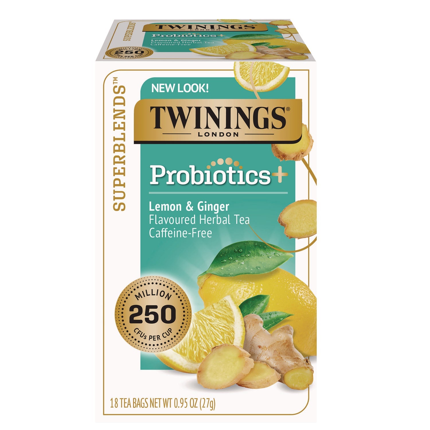 TWININGS Probiotics Lemon and Ginger Herbal Tea Bags, 0.05 oz, 18/Box (TWGTNA95223) Box of 18 TWININGS®
