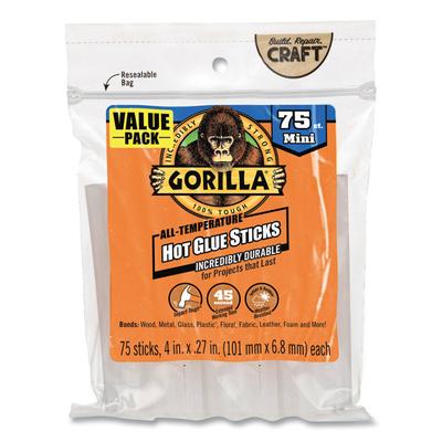 Gorilla Mini Hot Glue Sticks, 0.27" dia x 4", Dries Clear, 75/Pack (GOR3027502) Each Gorilla® Glue Gun Sticks