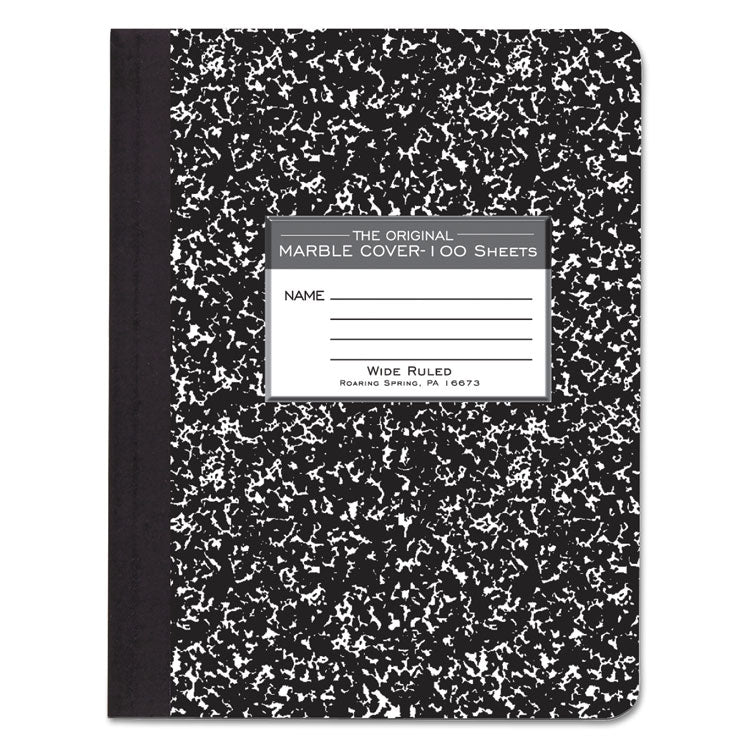 Roaring Spring Marble Cover Composition Book, Wide/Legal Rule, Black Marble Cover, (100) 9.75 x 7.5 Sheets (ROA77230) Roaring Spring® Composition Book