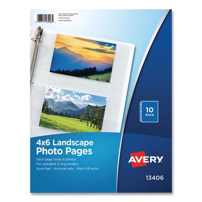 Avery Photo Storage Pages for Four 4 x 6 Horizontal Photos, 3-Hole Punched, 10/Pack (AVE13406) Pack of 10 Avery® Photo Albums