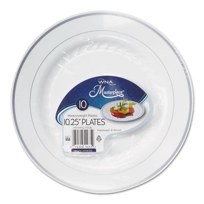 WNA Masterpiece Plastic Plates, 10.25" dia, White with Silver Accents, Round, 10/Pack, 12 Packs/Carton (WNARSM101210WS) Case of 120 WNA Comet