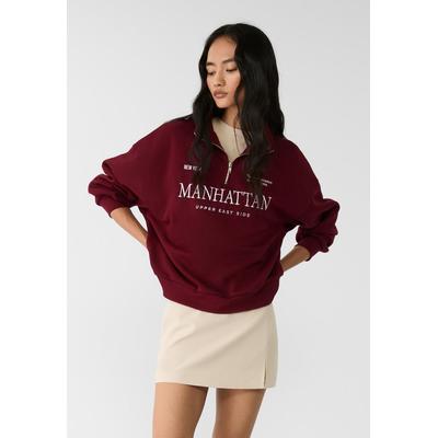Stradivarius Embroidered zip-up sweatshirt Burgundy XS