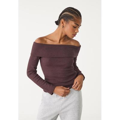 Stradivarius Off-the-shoulder T-shirt Brown L