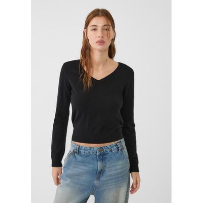 Stradivarius Basic knit V-neck sweater Black XS