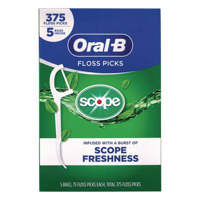 Oral-B Burst of Scope Floss Picks, Fresh Mint, 75 Picks/Bag, 5 Bags/Carton (GRR22002395)