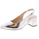 Women's Pointed Toe Block Heel Pumps Slingback Chunky Slip On Low Mid Heel, Silver, 9 UK