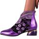 HOTRA Ankle Boots with Rhinestones for Women Embroidered Crystal Leaf Flower Chunky Heel Bootie Walking Boots for Dancer Wedding Party (Color : Purple, Size : 3.5 UK)