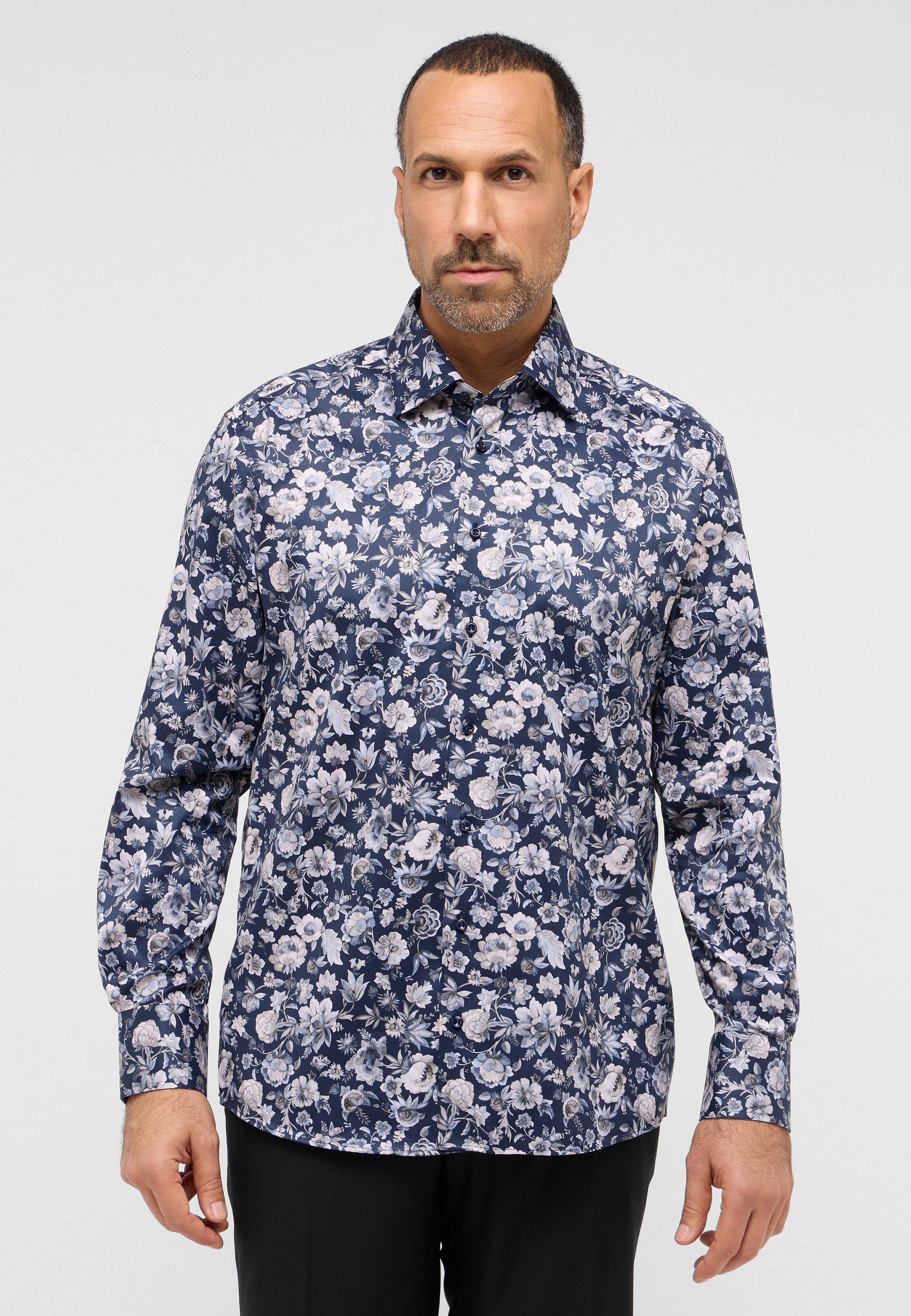 Langarmhemd ETERNA "COMFORT FIT", Herren, Gr. 42, Normalgrößen, blau (dunkelblau), Twill, 100% Baumwolle, normal, Manschette, Hemden, NON IRON (bügelfrei) Image