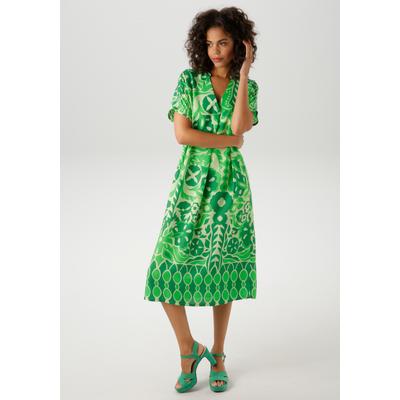 Sommerkleid ANISTON CASUAL, Damen, Gr. 36, N-Gr, grün (zartgrün, grün, dunkelgrün), Web, Obermaterial: 100% Viskose, bedruckt, gemustert, geblümt, modisch, figurumspielend kniebedeckend, V-Ausschnitt, Kurzarm, Kleider, mit extravagantem, grafischen... Image