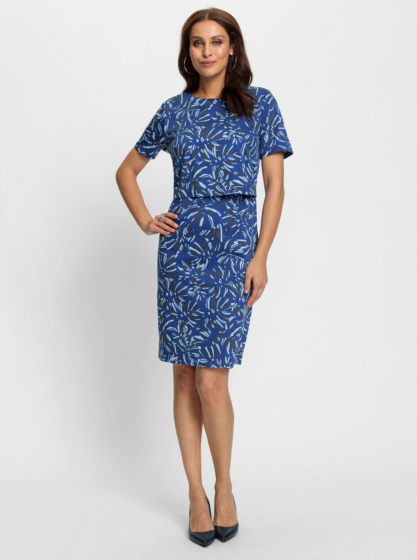 Druckkleid LADY "Kleid", Damen, Gr. 22, Kurzgrößen, blau (royalblau, graphit, bedruckt), 97% Baumwolle, 3% Elasthan, gemustert, mehrfarbig, kurz, Rundhals, Kleider Image