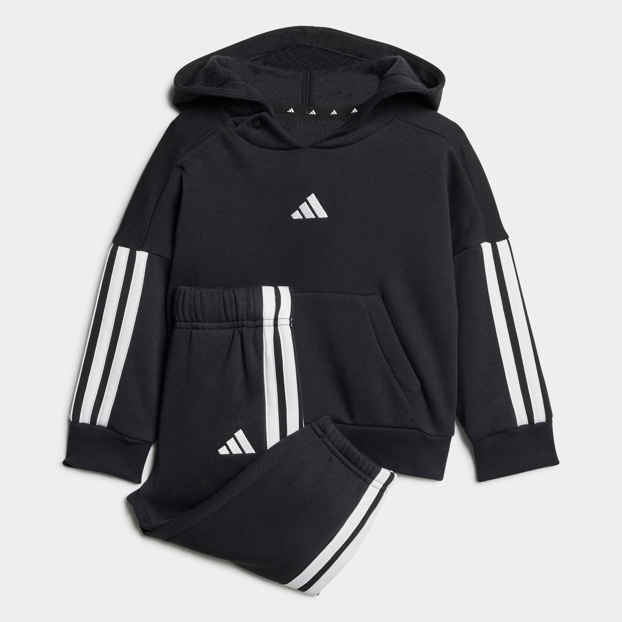 Trainingsanzug ADIDAS SPORTSWEAR "I 3S FL HD JOG", Kinder, Gr. 92, schwarz-weiß (schwarz, weiß), Obermaterial: 70% Baumwolle, 30% Polyester, Sportanzüge Image