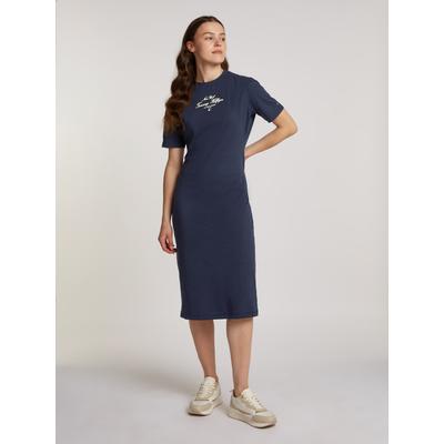 Shirtkleid TOMMY HILFIGER "REG SCRIPT TEE DRESS SS", Damen, Gr. S (36), N-Gr, blau (schwarz night navy), Jersey, Obermaterial: 100% Baumwolle, unifarben, casual, regular fit knielang, Rundhals, Kurzarm abgesteppt, Kleider, mit Logoschriftzug Image