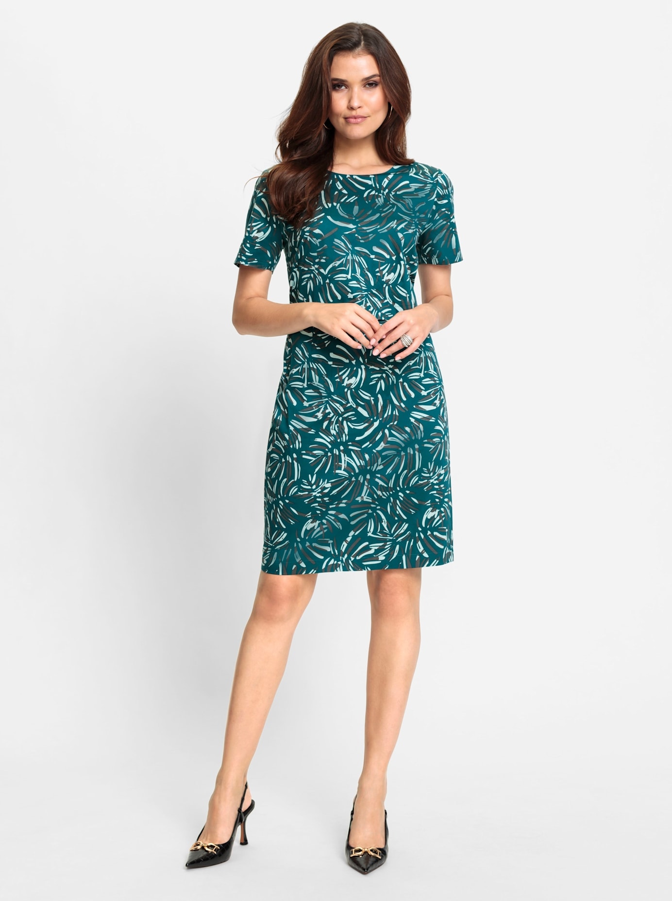 Druckkleid LADY "Kleid", Damen, Gr. 22, Kurzgrößen, grün (petrol, graphit, bedruckt), 97% Baumwolle, 3% Elasthan, gemustert, mehrfarbig, kurz, Rundhals, Kleider Image