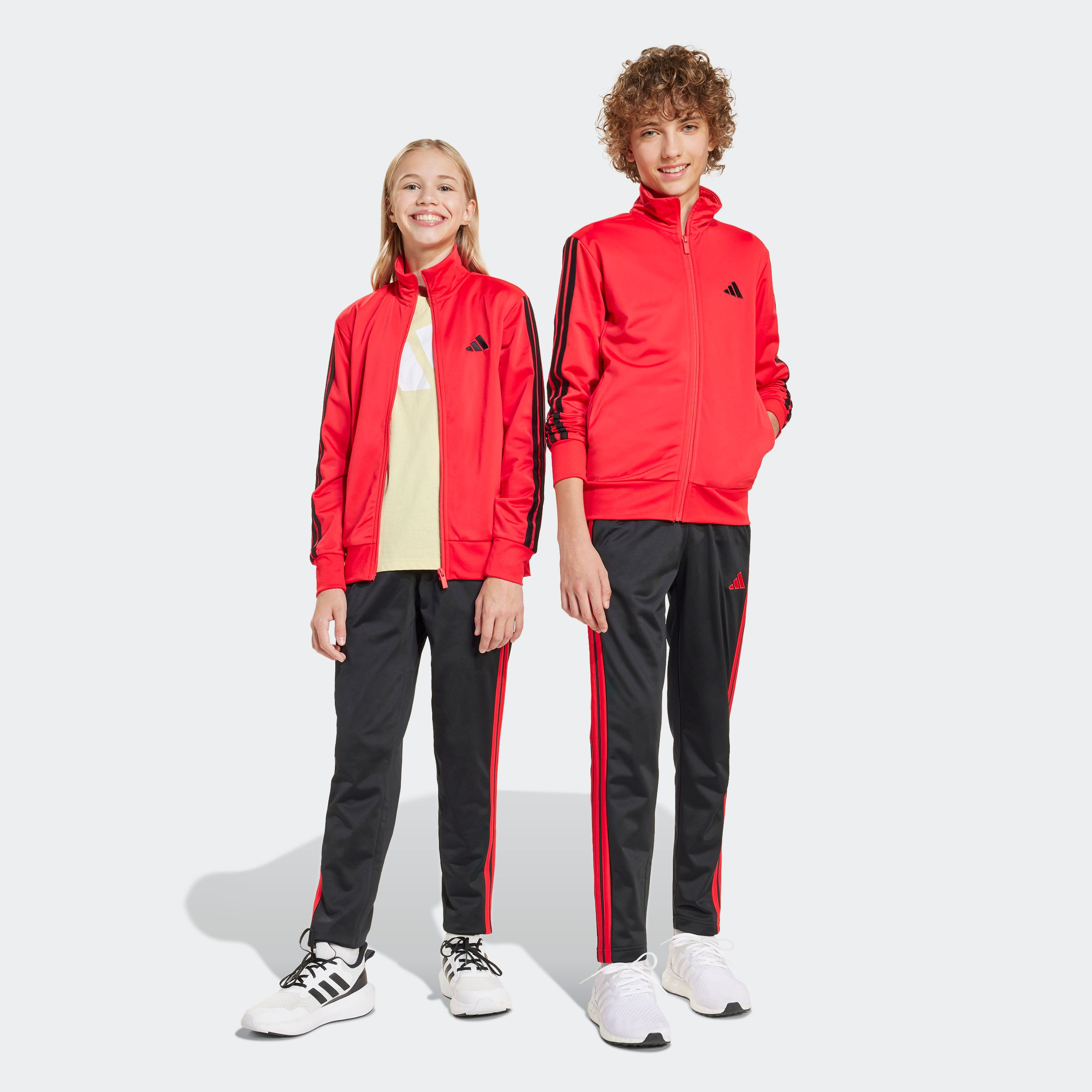 Trainingsanzug ADIDAS SPORTSWEAR "J 3S TR TS 205", Kinder, Gr. 164, rot (pure ruby, schwarz), Obermaterial: 100% Polyester, Sportlich, Sportanzüge Image