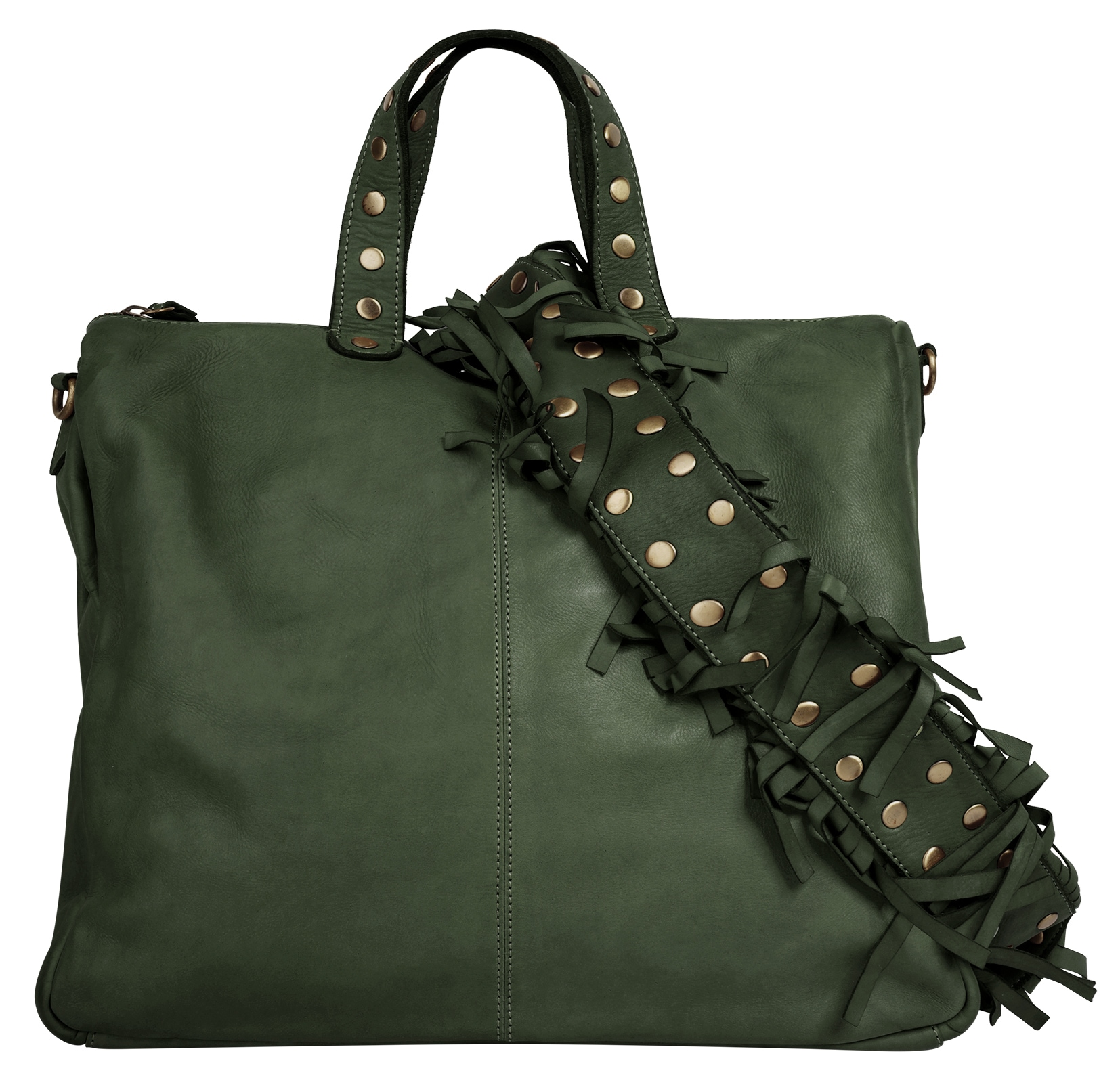 Umhängetasche SAMANTHA LOOK, Damen, Gr. B/H/T: 39cm x 34cm x 11cm onesize, grün (dunkelgrün), Leder, vintage, Taschen Umhängetasche, echt Leder, Made in Italy